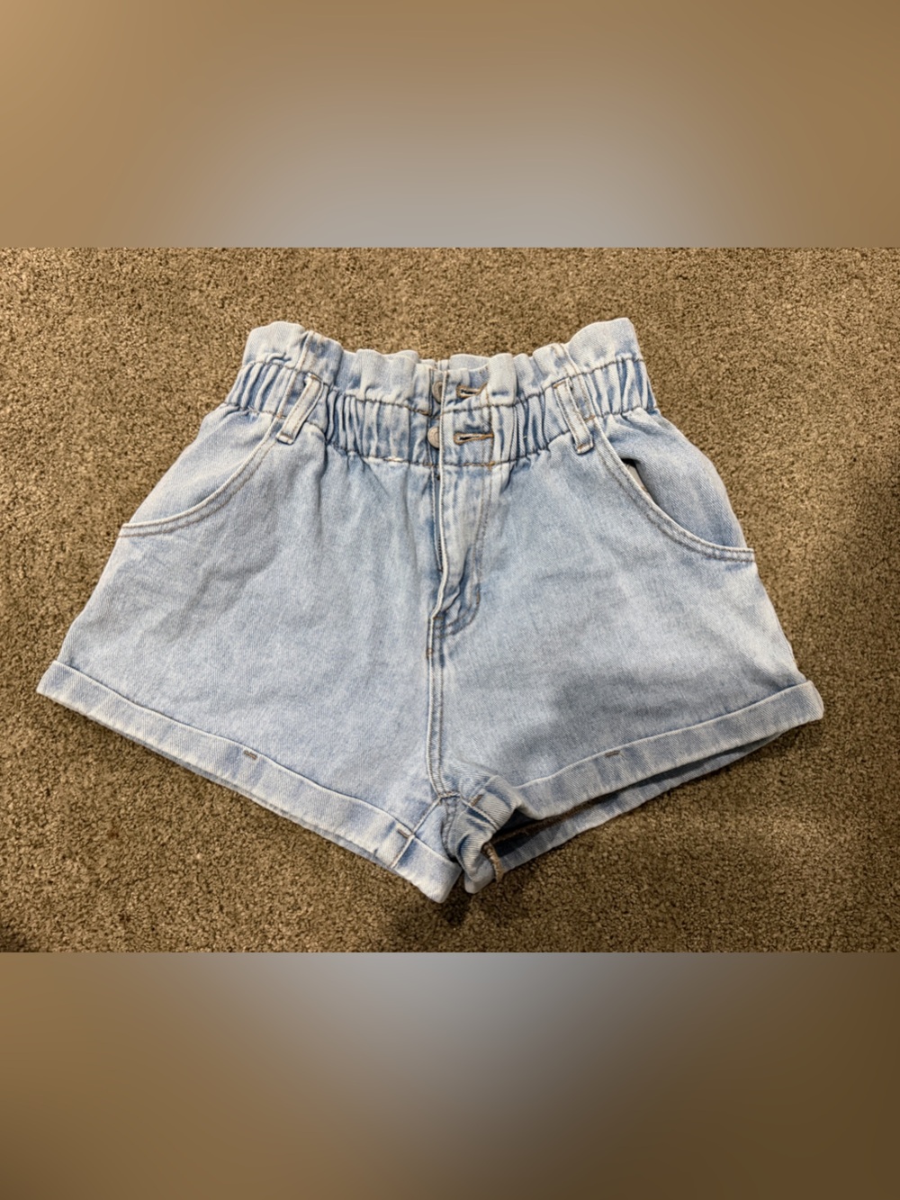 PacSun Light Wash Denim Paperbag Waist Shorts
